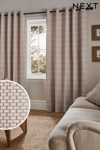 Natural/Pink Chunky Texture Eyelet Lined Curtains (252899) | £100 - £200