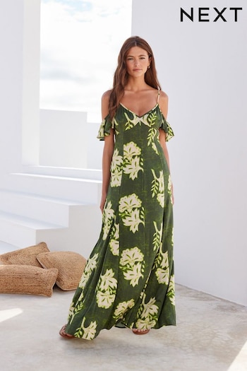 Green Floral Frill Summer Dress (252972) | £49