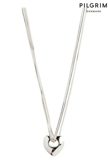 PILGRIM Unisex Silver Tone Wave Recycled Heart Necklace (253333) | £30