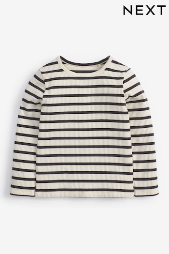 Black/White Stripe T-Shirt Cotton Rich Long Sleeve Rib T-Shirt (3mths-7yrs) (253907) | £5 - £7