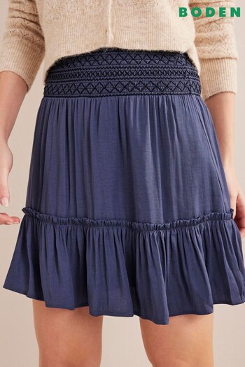 Boden Blue Shirred Waist Mini Skirt (254482) | £80