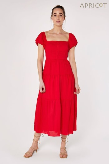 Apricot Red Self Check Tiered Midaxi Dress (254510) | £39