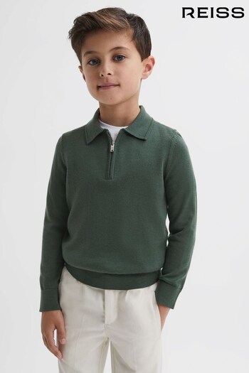Reiss Ivy Green Robertson Slim Fit Merino Wool Polo Shirt (254667) | £38