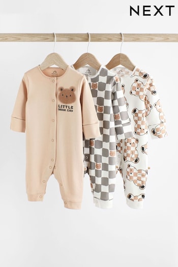 Neutral Bear print Footless Checkerboard Sleepsuits 3 Pack (0mths-3yrs) (254926) | £19 - £21