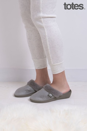 Totes Grey Totes Isotoner Sparkle Velour Ladies Heeled Mules (255289) | £26