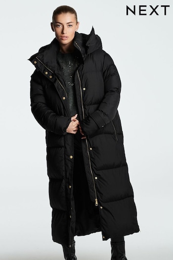 Black Longline Hooded Padded Coat (256043) | £86
