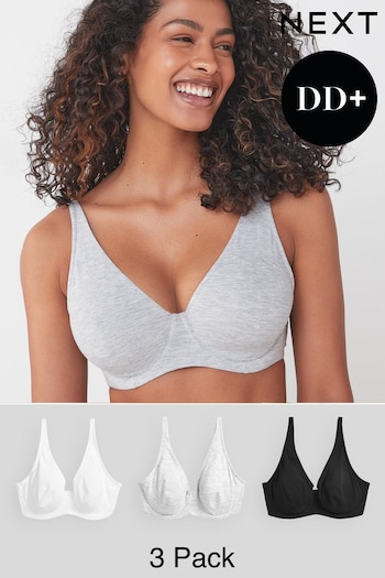 Black/Grey Marl/White Non Pad Full Cup DD+ Cotton Blend Bras 3 Pack (256311) | £40