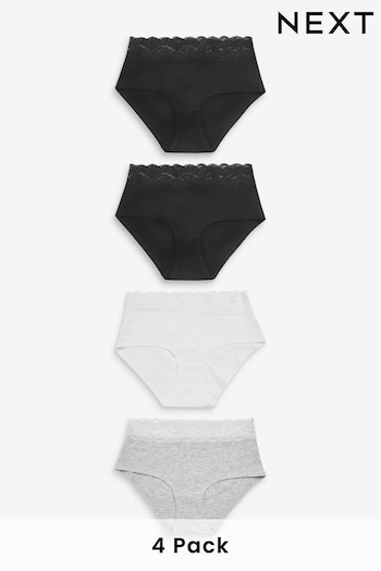 White/Black/Grey Midi Cotton and Lace Knickers 4 Pack (256427) | £17