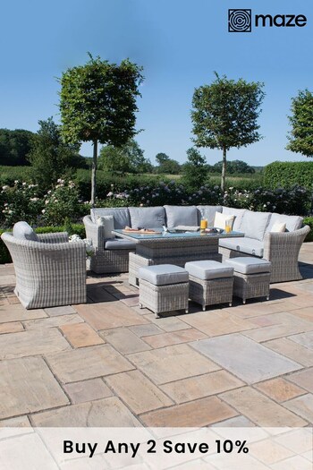 Maze Light Grey Oxford Deluxe Corner Outdoor Dining Set With Rising Table Chair (256459) | £2,490