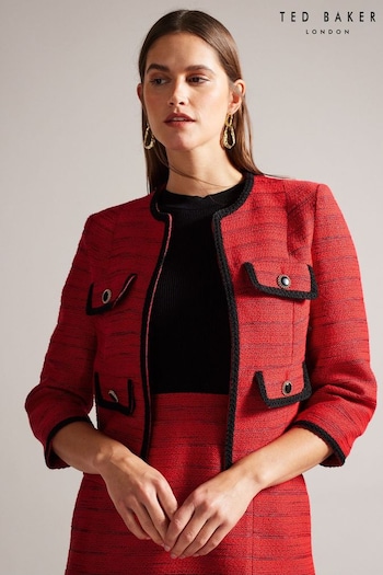 Ted Baker Red Olivan Open Front Boucle Jacket (256912) | £225