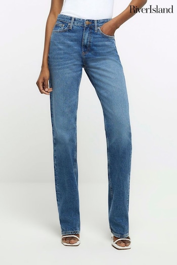 River Island Blue High Rise Straight Leg Jeans short (257139) | £45