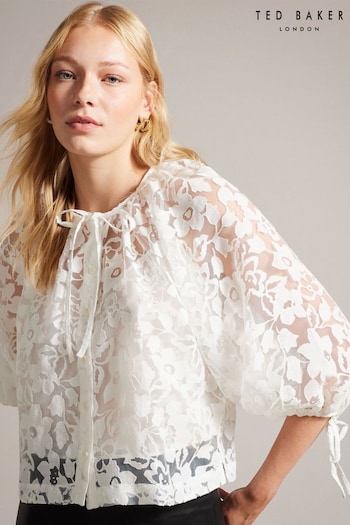 Ted Baker White Gillou Puff Sleeve Blouse With Tie Detail (257157) | £125