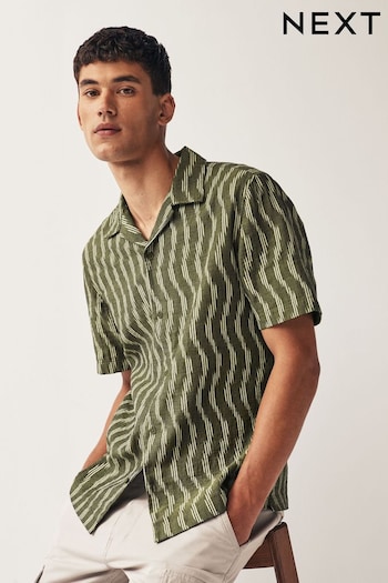 Green Textured Short Sleeve Shirt With Cuban Collar (257279) | £30