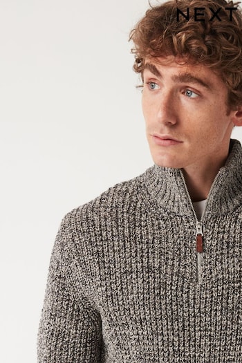 Grey Regular Textured Knit Zip Neck Jumper (257402) | £38