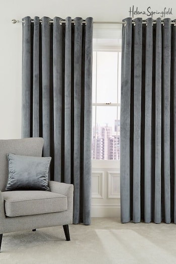 Helena Springfield Steel Grey Velvet Escala Lined Eyelet Curtains (257453) | £70 - £105