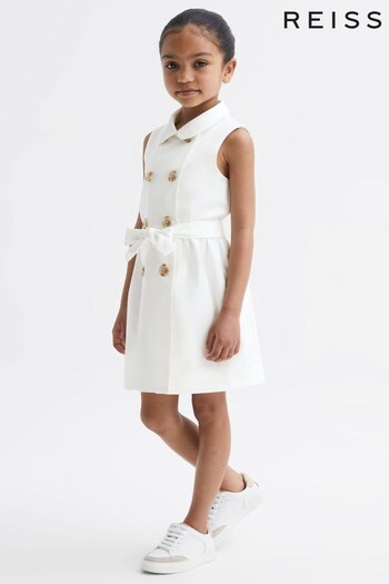 Reiss White Natalie Senior Sleeveless Belted Dress (257512) | £69
