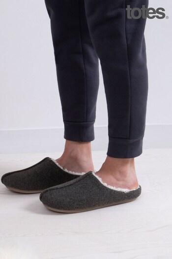 Totes Charcoal Mens Felted Centre Seam Mule Slipper Clogs (257790) | £30