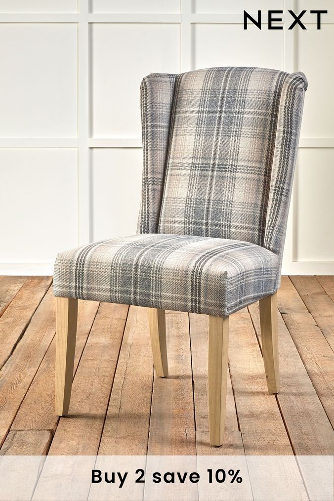 Grey check dining shop chairs