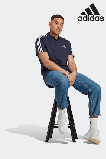 adidas Blue Essentials Piqué Embroidered Small Logo 3-Stripes 100% Cotton Polo Shirt (257869) | £33