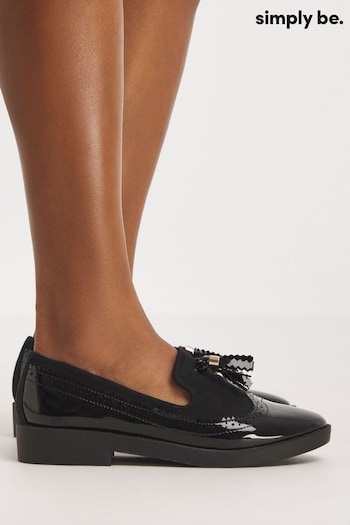 Simply Be Tassle Trim Slipper Cut Wide Fit Black Loafers (257885) | £29