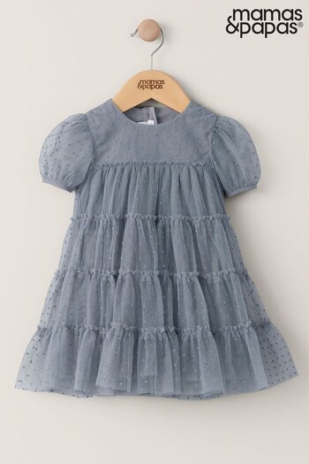 Mamas & Papas Blue Flock Spot Mesh Dress (258108) | £35