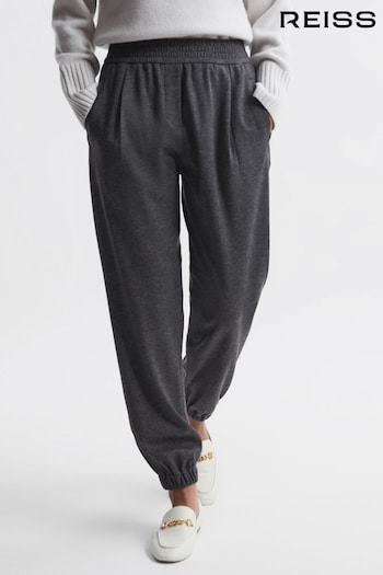 Reiss Charcoal Karina Wool Elasticated Pleat Front Joggers (258142) | £98