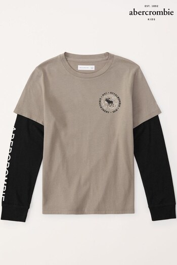 Abercrombie & Fitch Light Brown Graphic Layered Long Sleeved Top (258362) | £25