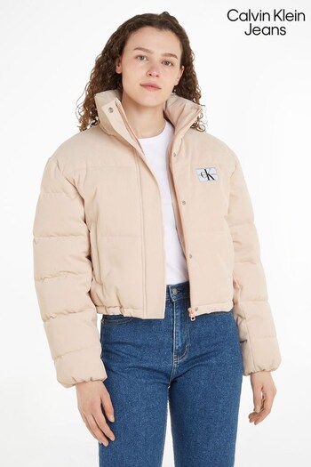 Calvin Klein Jeans Cream Corduroy Cropped Puffer Jacket (258502) | £210