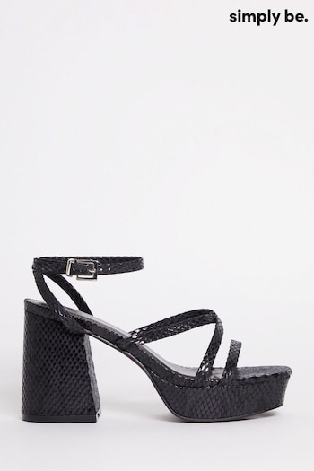 Simply Be Extra Wide Vicky Strappy Platform Heeled Black Sandals (258545) | £40