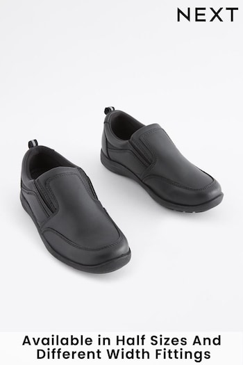 Black Extra Wide Fit (H) Iwo Leather Loafers (259306) | £28 - £39