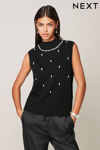 Black Jewel Detail Knitted Vest Top (260119) | £39