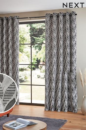 Grey Next Collection Luxe Heavyweight Velvet Leaf Eyelet Lined Curtains (260295) | £175 - £350
