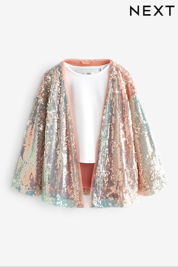 Pink Sequin Kimono and Vest Set (3-16yrs) (260368) | £22 - £28