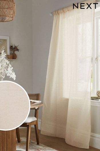 Natural Textured Voile Slot Top Unlined Sheer Panel Curtain (260394) | £24 - £32