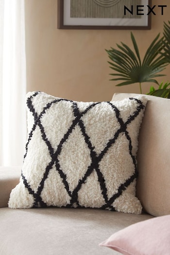 White/Black Square Tufted Berber Cushion (260732) | £22