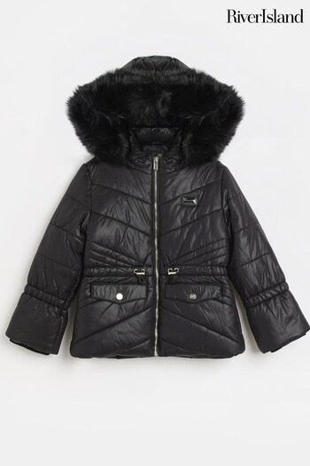 River Island Black Hooded Puffer Girls Coat (260778) | £42 - £55