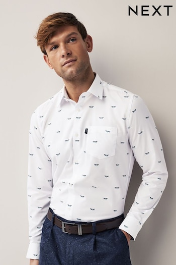 White/Blue Dragonfly Regular Fit Easy Iron Button Down Oxford Shirt (260887) | £22