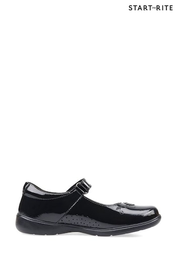 Start-Rite Wish Rip-Tape Black Patent Leather School Shoes Silver F Fit (261178) | £46
