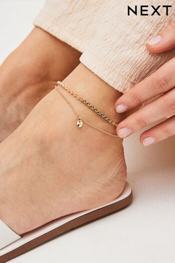 Gold Tone Fabric Wrapped Two Row Chain Anklet (261191) | £10