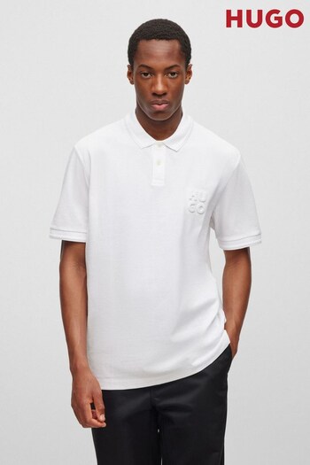 HUGO White Relaxed Fit Stacked Logo Polo Shirt (261853) | £89