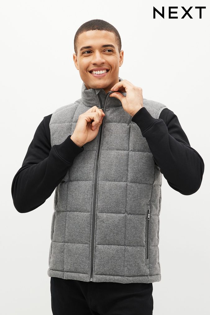 Mens Grey Gilets Grey Quilted Hooded Gilets Next UK
