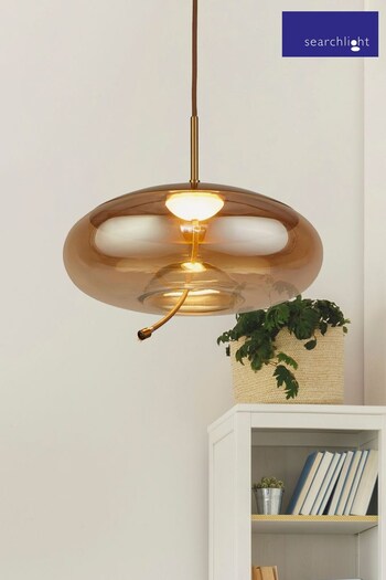 Searchlight Brass Iris Satin Brass  Amber Glass LED Ceiling Pendant Ceiling Light (262156) | £63