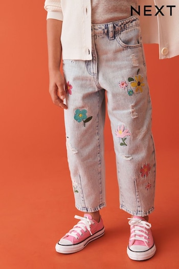 Light Blue Denim Floral Embroidered Balloon Jeans (3-16yrs) (262222) | £20 - £25
