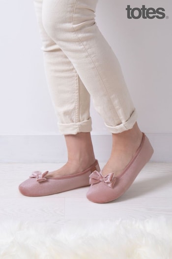 Totes Pink Isotoner Ladies Sparkle Velour Ballet Slippers (262321) | £24