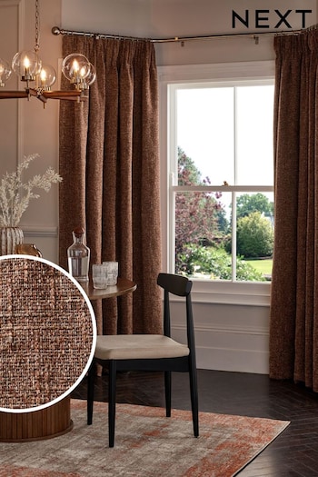 Rust Brown Next Multi Chenille Pencil Pleat Lined Curtains (262576) | £90 - £220