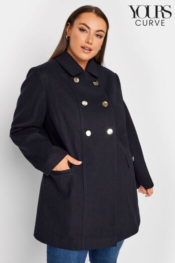 Yours Curve Blue Collared Peacoat (262633) | £70