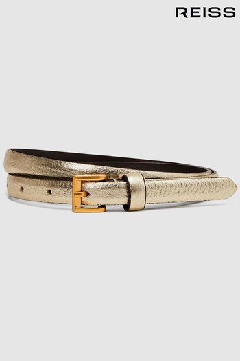 Reiss Gold Molly Mini Leather Metallic Thin Belt (262663) | £48