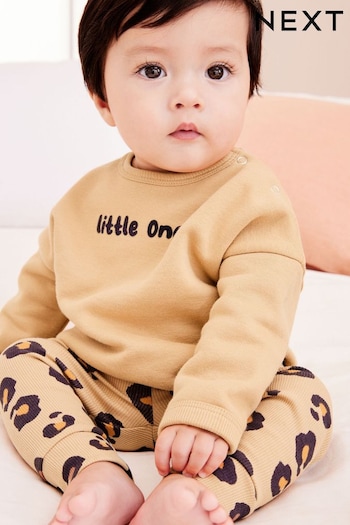 Brown Leopard Print Slogan Baby Cosy Sweater And Leggings 2 Piece Set (262749) | £13 - £15