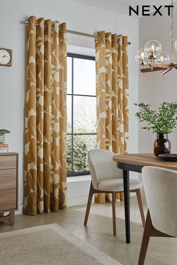 Mustard Yellow Overscale Leaf Eyelet Lined Curtains (263523) | £30 - £95