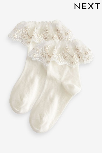 Cream Cotton Rich Bridesmaid Ruffle Ankle Socks 2 Pack (263581) | £4.50 - £5.50